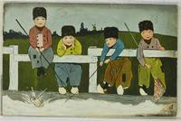 Art card. 4 boys fishing.